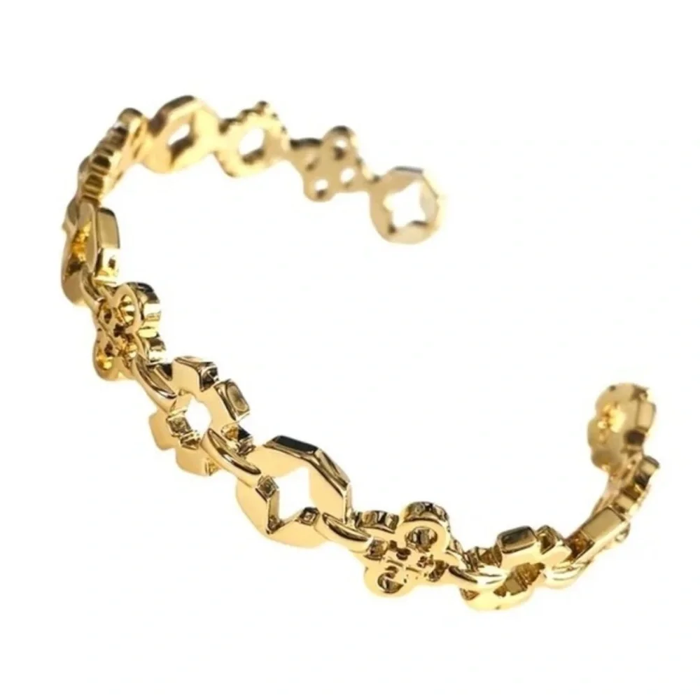 NEW Tory Burch Gold Kira Multi Motif Cuff‎ Clover Bracelet